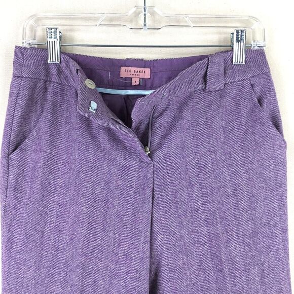 Ted Baker Dress Pant Womens sz 1 US 0-2 Wide Leg Herringbone Wool Blend NEW - Picture 3 of 11